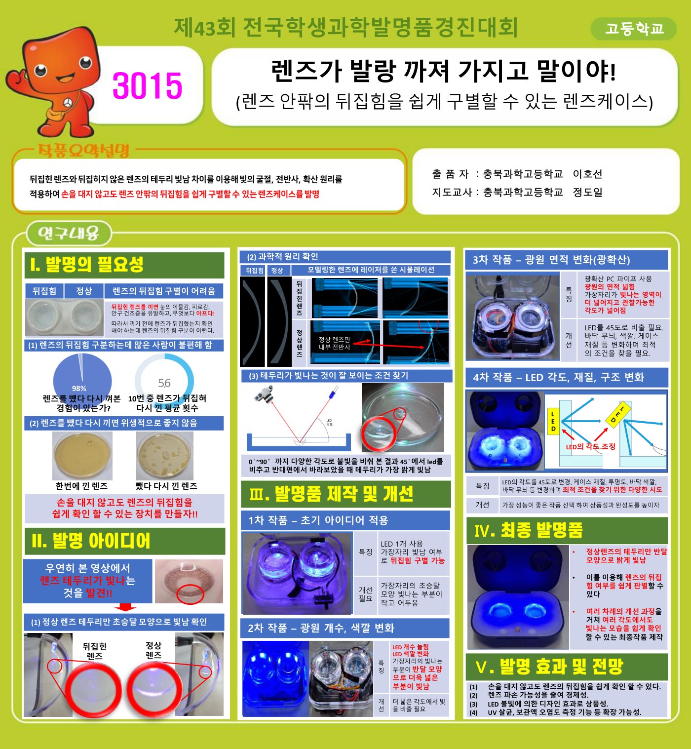 제43회 전국학생과학발명품경진대회 3015 전시 차트: 렌즈가 발랑 까져 가지고 말이야! 렌즈 안팎의 뒤집힘을 쉽게 구별할 수 있는 렌즈케이스